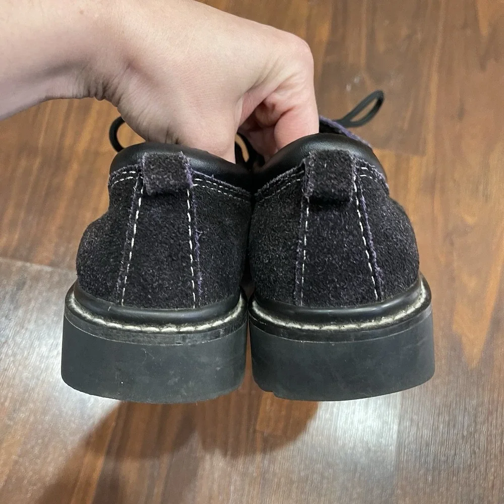 Y2K Suede Leather Arizona Platform Chunky Oxford Boots Women's 8 Black Purple‎